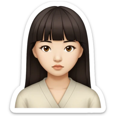 Asian with split bangs, dark brown eyes, resting bitch face sticker