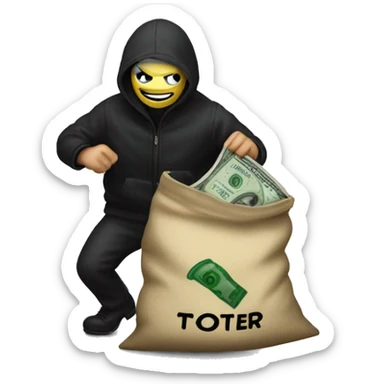 Thief stealing money bag with the word Toptier embroidered on it sticker