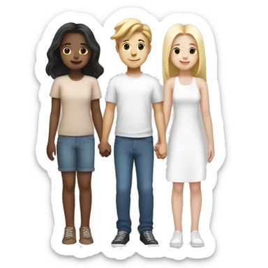 Two girls and one guy holding hands, all white skin sticker