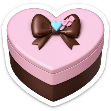 pale pink heart box, pale pink bow, filled with chocolates inside sticker