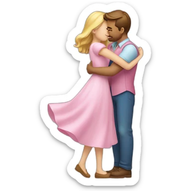 a guy in a blue shirt hugs a white girl in a pink dress sticker