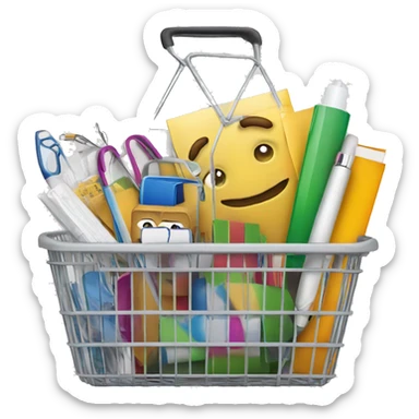 shopping basket full of office supplies sticker