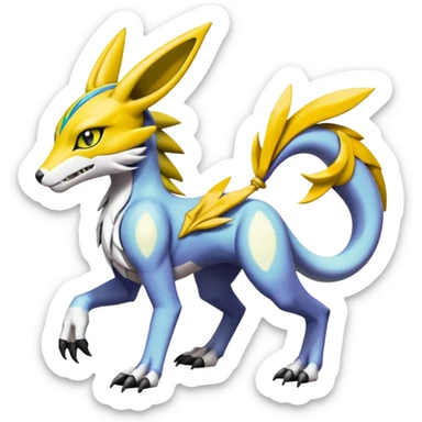 Colorful Meloetta-Bolthund-Renamon-Wargreymon-Sergal-Pokémon-Digimon-Fakémon-fusion-hybrid-creature sticker