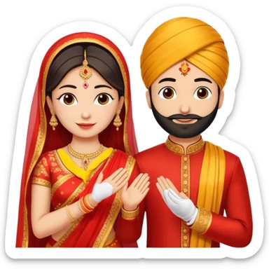 Two hands in a engagement..One hand of groom and one hand of bride. Bride dress - red/yellow saree. groom- light orange punjabi (oonly hands will be visible sticker