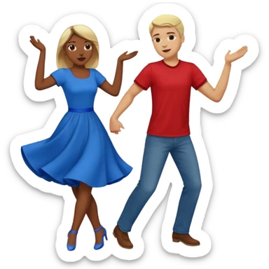 Two people  conservative people dancing. A man wearing red with light skin and blonde hair. A women wearing bue with dark skin and brown hair. sticker