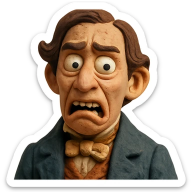 claymation style person from the 1840s with a horrified and disgusted face sticker