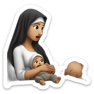 photorealistic angry arab in palestinian outfit looking at baby in crib sticker