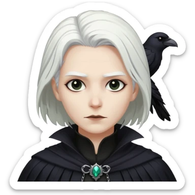 necromancer with black raven outfit white hair sticker