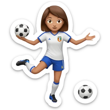 Can you make a girl with brown hair that is wearing a soccer uniform that is juggling a soccer ball sticker