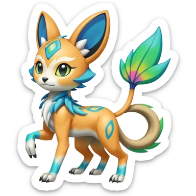 Colorful Exotic Randomly-colored Cartoon Anime Meloetta-WereGarurumon-Trico-Pokémon-Fakémon-fusion-hybrid-creature sticker