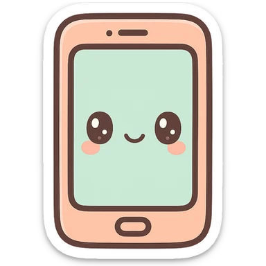cellphone, kawaii chibi anime style, flat pastel colors, thick outlines, simple cute features sticker