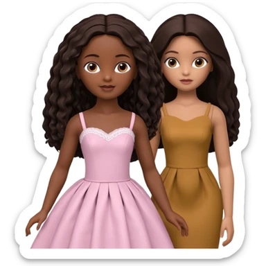 Boneca digital em estilo 3D realista e fofo, semelhante a uma boneca colecionável. Mulher jovem com pele negra, olhos castanhos escuros, cabelo liso cor chocolate, longo e bem alinhado.  sticker