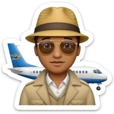 Visage homme créole réunionnais avec chapeau arrive avion sticker