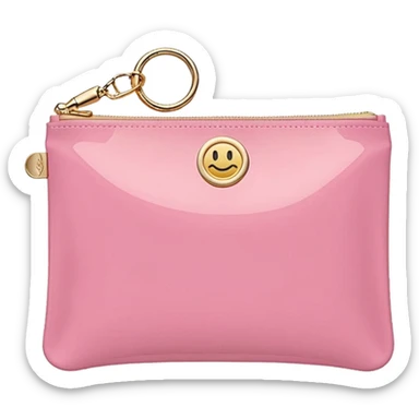 pink stoney clover lane rectangle pouch with shiny gold hardware and a circle zipper puller in sticker