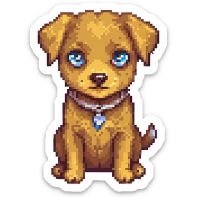 Transform this caramel puppy into pixel art style, keeping the cute look, big eyes, and friendly expression, with a transparent background. sticker