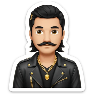 long black haired man with mustache with night club outfits sticker