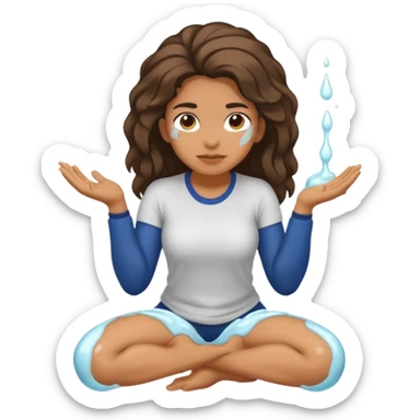 Kneeling Hispanic woman with sticky white liquid on face sticker