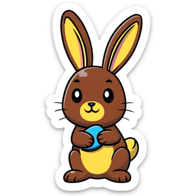 Chocolate bunny figurine with a bite missing from its rear end sticker