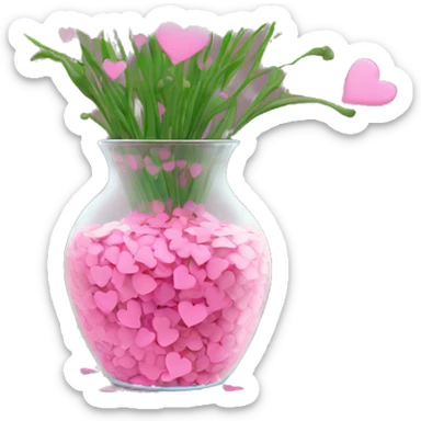 10000000 pink hearts on stems in a clear glass vase sticker