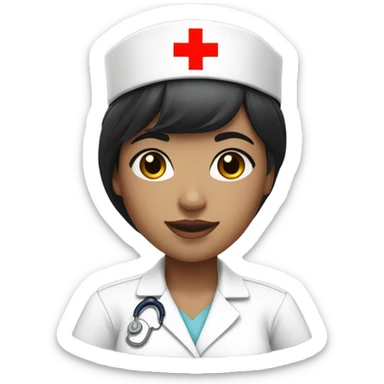 short black hair female nurse with red cross sign hat white skin tone sticker