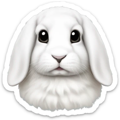 White holland lop rabbit with black spots and a white nose sticker