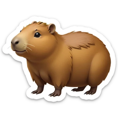 cinematic-capybara-realistic-full-body-on-all-fours-emoji,-plump-and-relaxed-body-soaking-in-the-warm-sun,-short-brown-fur-slightly-ruffled,-head-tilted-dramatically,-calm-expressive-eyes-exuding-serene-wisdom,-simplified-yet-realistic staring at the camera ina. cimical way sticker
