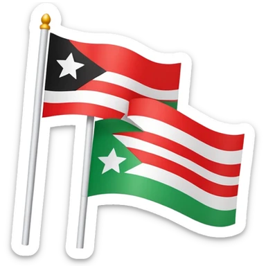 A horizontal tricolor flag with red on top, white in the middle, and black on the bottom. In the center of the white stripe, there are two green five-pointed stars side by side. Use a clean, emoji-style design with bold colors and simple shapes. sticker