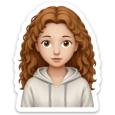 Una ragazza con una felpa semplice bianca,ha gli occhi marroni,i capelli marroni chiaro , c’è gli ha lunghi e ricci ma non troppo sticker