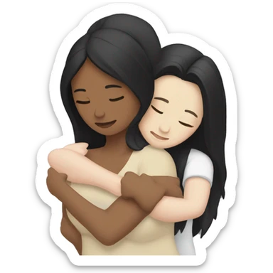 Lesbians with long black hair and white skin hugging passionately sticker