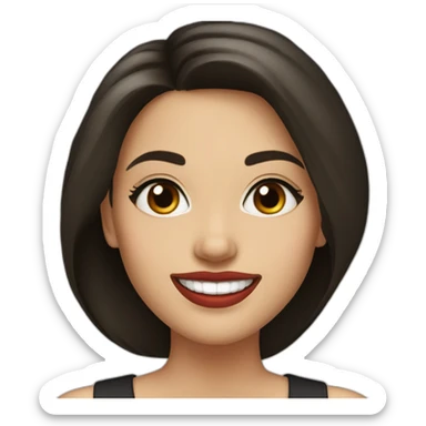 young-white-woman-with-dark-brown-eyes,-dark-long-hair,-red-lips,-big-smile,-black-dress sticker