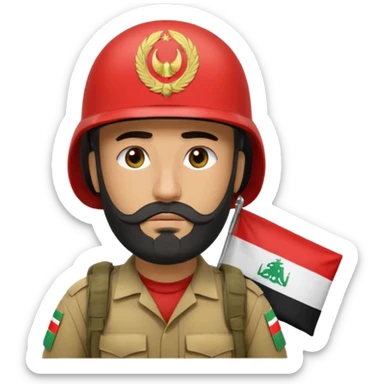 A very tired and sad, swarthy Iraqi soldier with a beard, an Iraqi flag on his helmet, a sad expression and bags under his eyes sticker