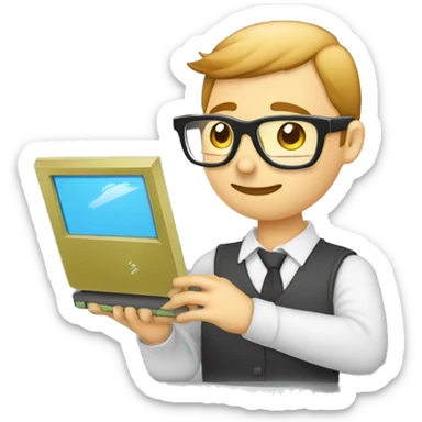 Développeur web qui porte des lunettes avec un pc dans les mains sticker