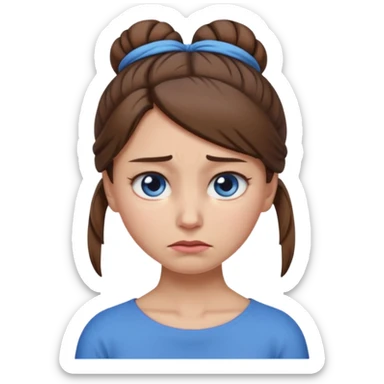 female character emoji with mid-length brown hair tied in a low bun at the back of the head, blue eyes, having a stiff neck, holding her neck with a pained expression sticker