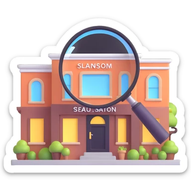 magnifying glass over a beauty salon building sticker
