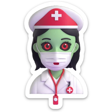 zombie nurse female with nurse hat and medical mask sticker