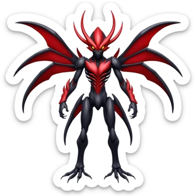 Futuristic shiny glossy edgy dark shady shadowy evil Scizor-Bisharp-Darkrai-Fakémon-hybrid-creature (full body) with white rib cage  sticker