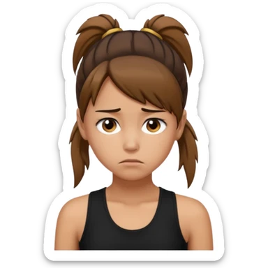 a tan girl with a ponytail, black tank top, . Looking sad sticker