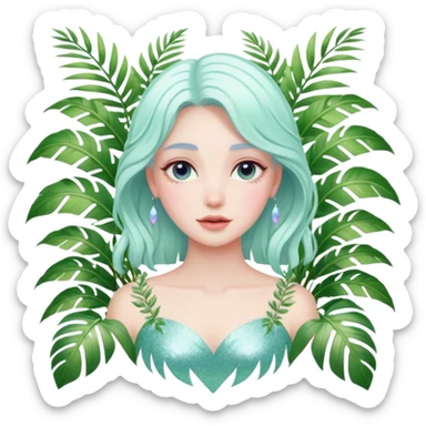 White marble dreamy divine godly angelic lady vines palm leaves tropical pastels glittery shiny aesthetic epic beautiful pretty scene scenery full picture  sticker