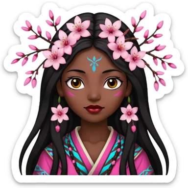 tribal woman with cherry blossom sticker