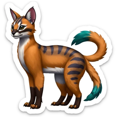 Colorful dark tropical tribal glorious divine exotic cute cool beautiful beautiful fantasy-caracal-civet-genet-sergal-vernid-Gryphon-Cacomistle-Trico-oncilla-animal-Fakémon-hybrid-fursona (full body) sticker