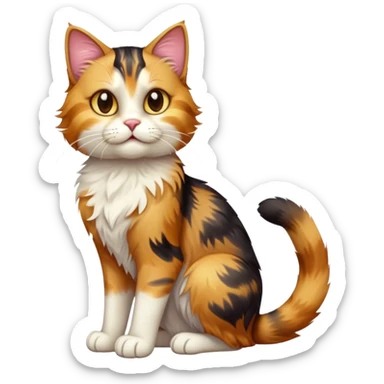 cinematic-[calico tabby cat]-realistic-full-body-sitting-emoji,-tail-curled-playfully-around-its-paws,-head-tilted-dramatically,-scruffy-[calico]-fur,-simplified-yet-realistic-adorable-features,-highly-detailed,-glowing-with-an-almost-sarcastic-glow sticker