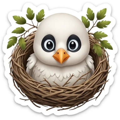 white baby crow in nest sticker
