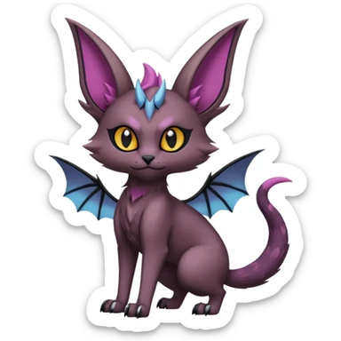 dark edgy dull pointy edgy Noivern-Noibat-Purloin-Torracat-Lykoi-Caracal-cat-Fakemon-fusion-hybrid-creature, with bat-wings on head as ears sticker