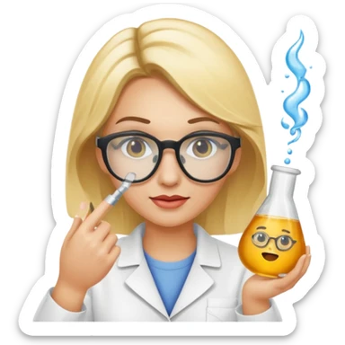 Eine hellblonde Chemikerin mit typischem Erlmeyerkolben in der Hand und Laborbrille auf sticker