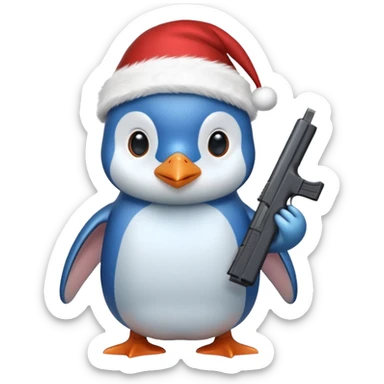 Pingüino azul con gorro navideño y una Glock   sticker