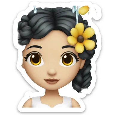 Pretty young Lady doll with black hair flowers in hair white dress surrounded by flowing water sticker
