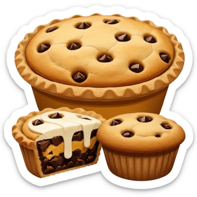 Baking community humanless avatar in clean emoji-style illustration. Pie, cookie, and muffin warm golden tones, simple shapes, flat design, high contrast, cozy and friendly. sticker