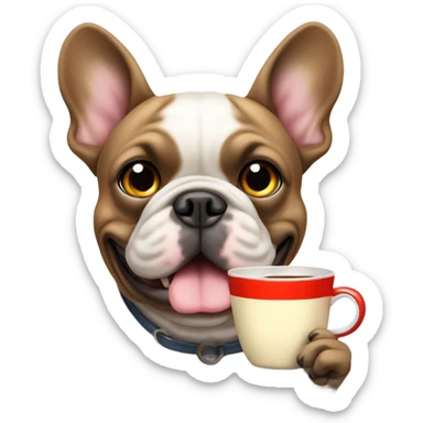 French bull dog holding a cup of tea sticker
