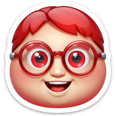 A single chubby crystal gemstone character wearing cute round glasses, chunky and irregular with faceted sides (not egg-shaped), [red] gradient, big glossy eyes behind the glasses and a wide happy smile, 3D cartoon game icon style, high detail, soft lighting, centered on a plain dark background sticker