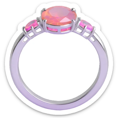 round cut pink fire opal, silver setting, silver jump ring, holographic and pastel accents, playful sticker